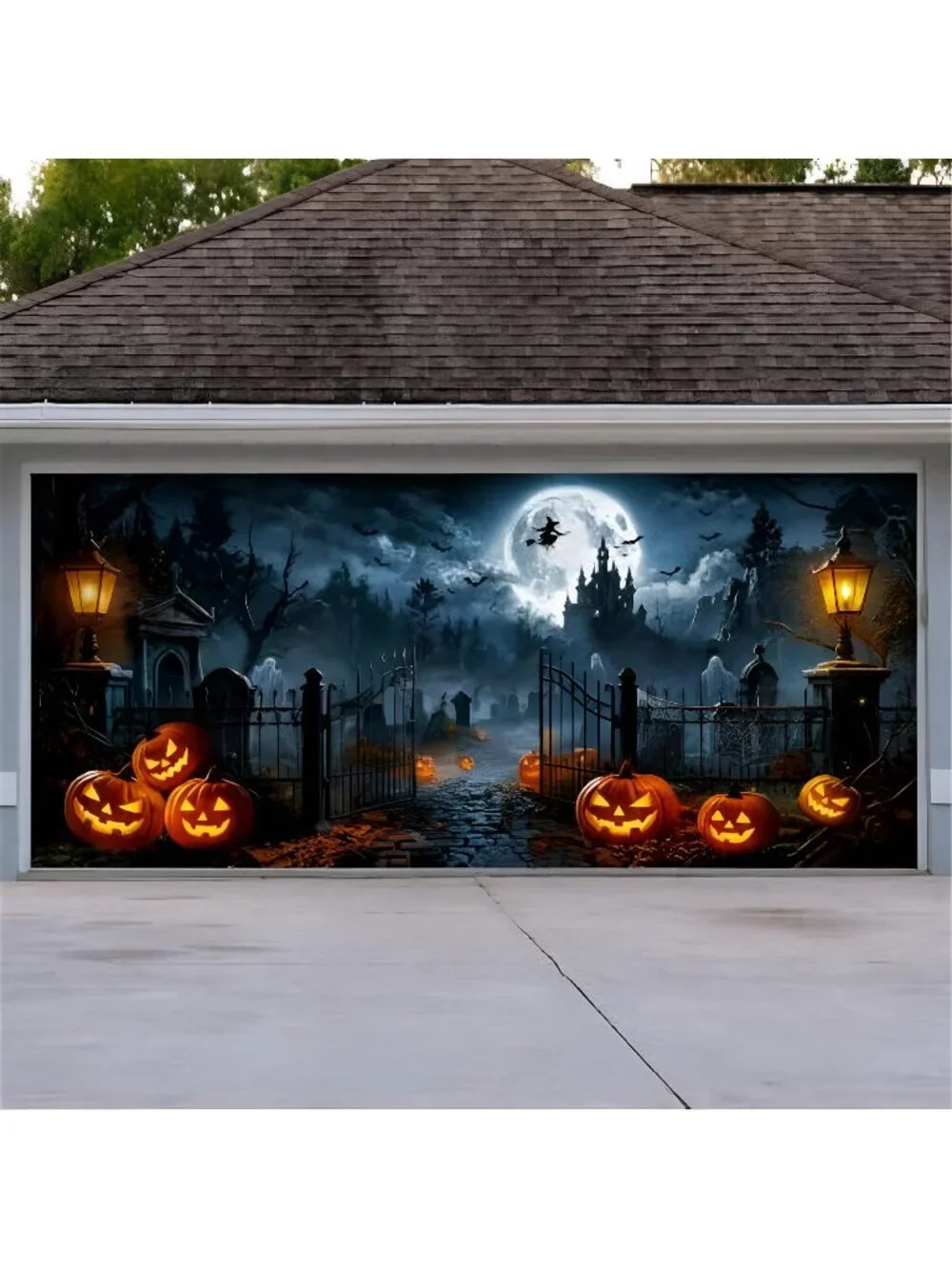 Halloween Garage Door Cover, 7' x 16' Haunted Castle Door Design